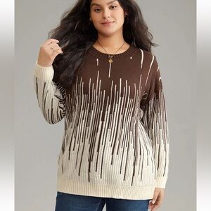 BloomChic Plus Size 5XL Striped Ombre Textured Elastic Cuffs Pullover us28